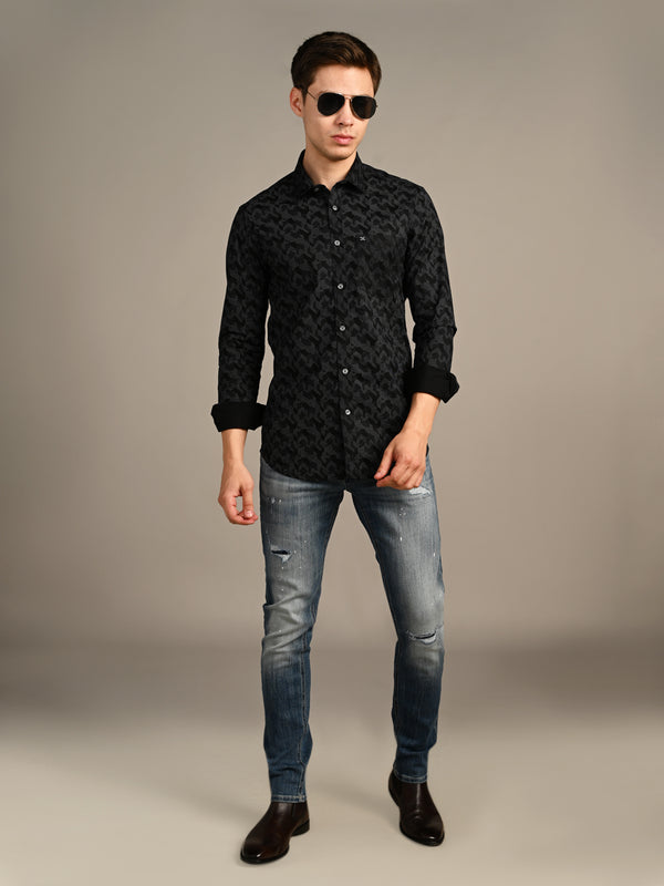 Killer Men Black Printed Slim Fit Shirts