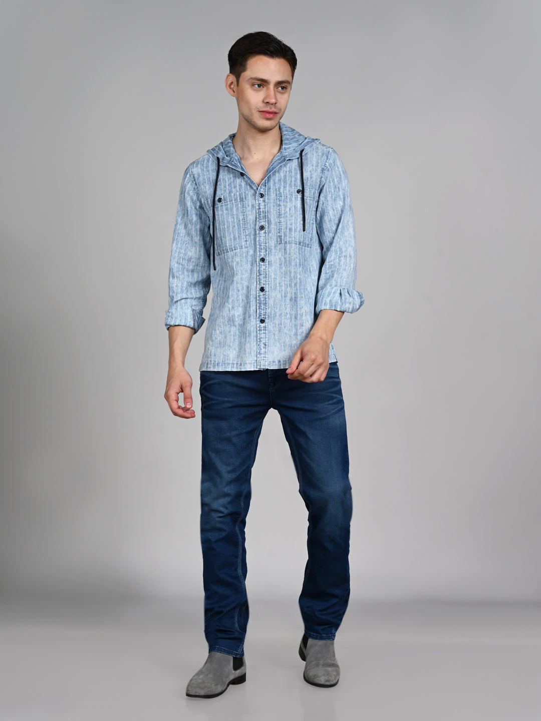 Killer Men Light Blue Stripe Straight Fit Shirts