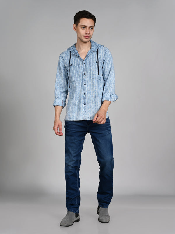 Killer Men Light Blue Stripe Straight Fit Shirts