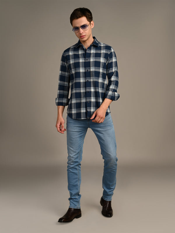 Killer Men Blue Checks Straight Fit Shirts