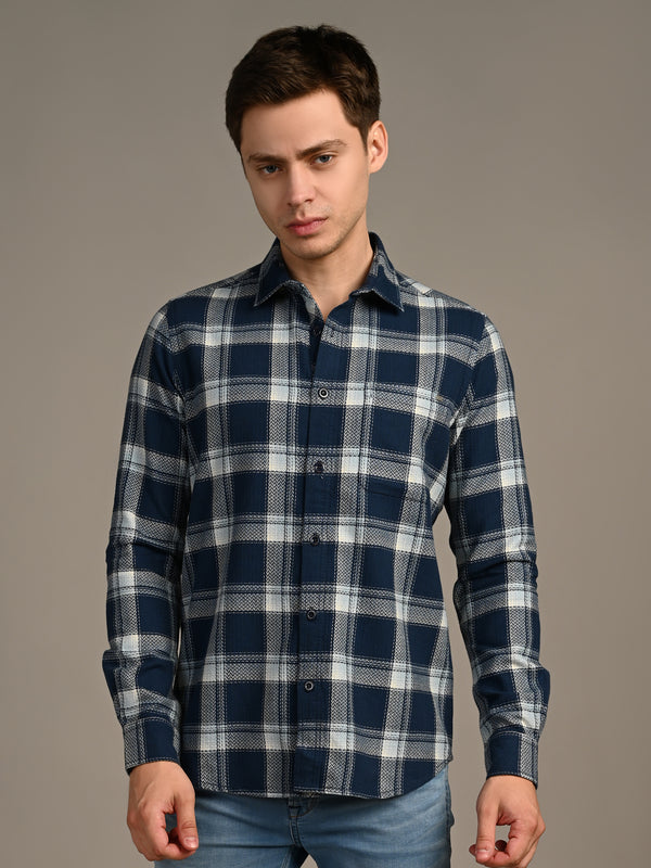 Killer Men Blue Checks Straight Fit Shirts