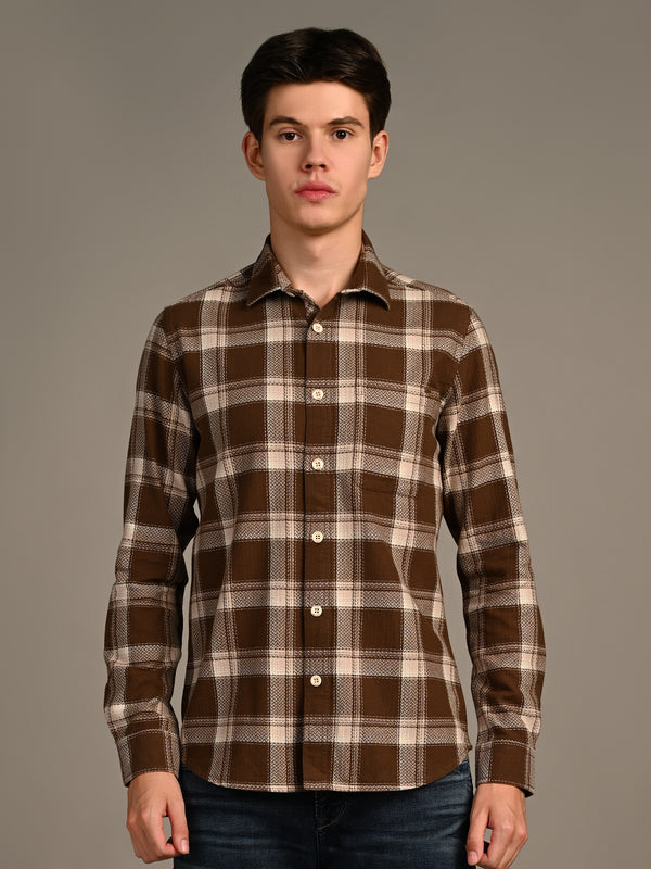 Killer Men Brown Checks Straight Fit Shirts