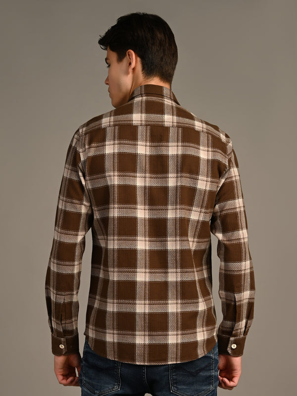 Killer Men Brown Checks Straight Fit Shirts
