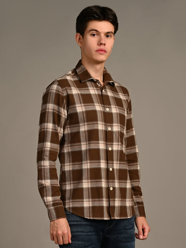 Killer Men Brown Checks Straight Fit Shirts