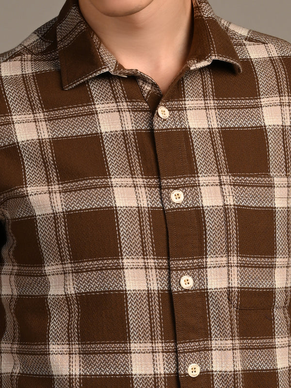 Killer Men Brown Checks Straight Fit Shirts