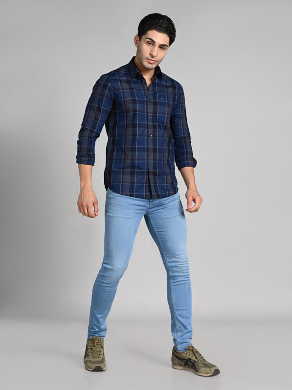 Killer Men Blue Checks Slim Fit Shirts