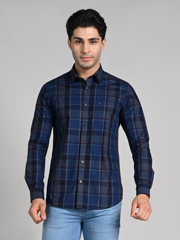 Killer Men Blue Checks Slim Fit Shirts