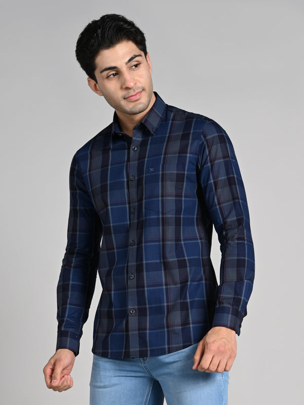 Killer Men Blue Checks Slim Fit Shirts