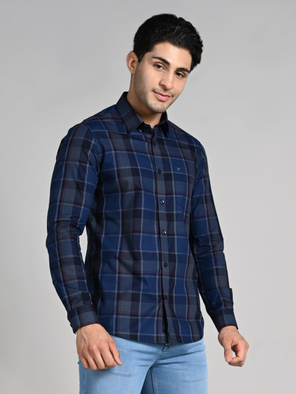 Killer Men Blue Checks Slim Fit Shirts