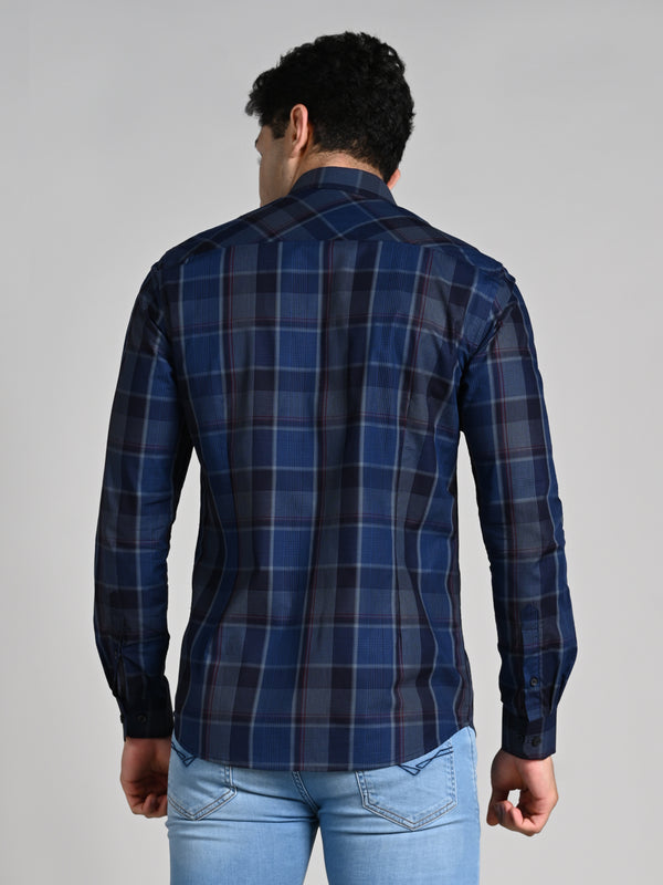 Killer Men Blue Checks Slim Fit Shirts