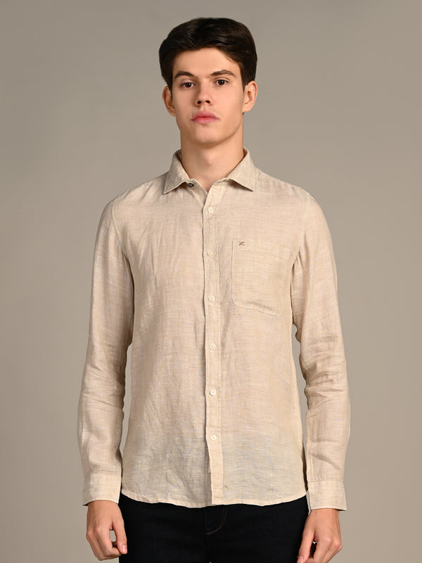 Killer Men Beige Solid Straight Fit Shirts