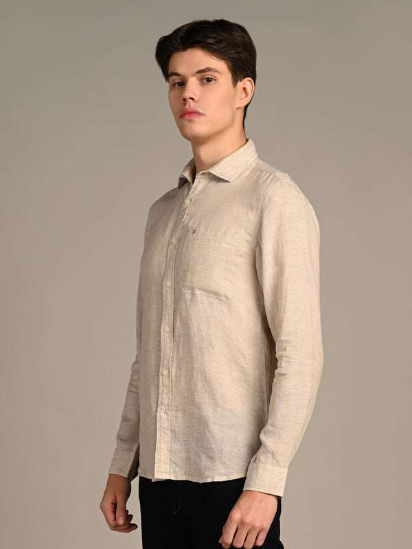 Killer Men Beige Solid Straight Fit Shirts
