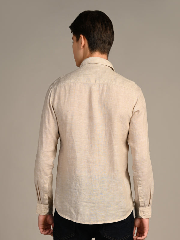 Killer Men Beige Solid Straight Fit Shirts