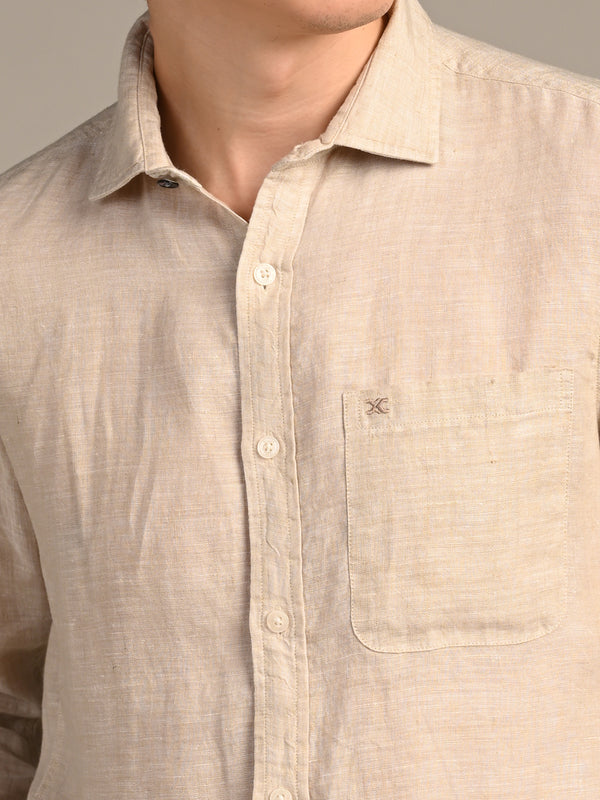 Killer Men Beige Solid Straight Fit Shirts