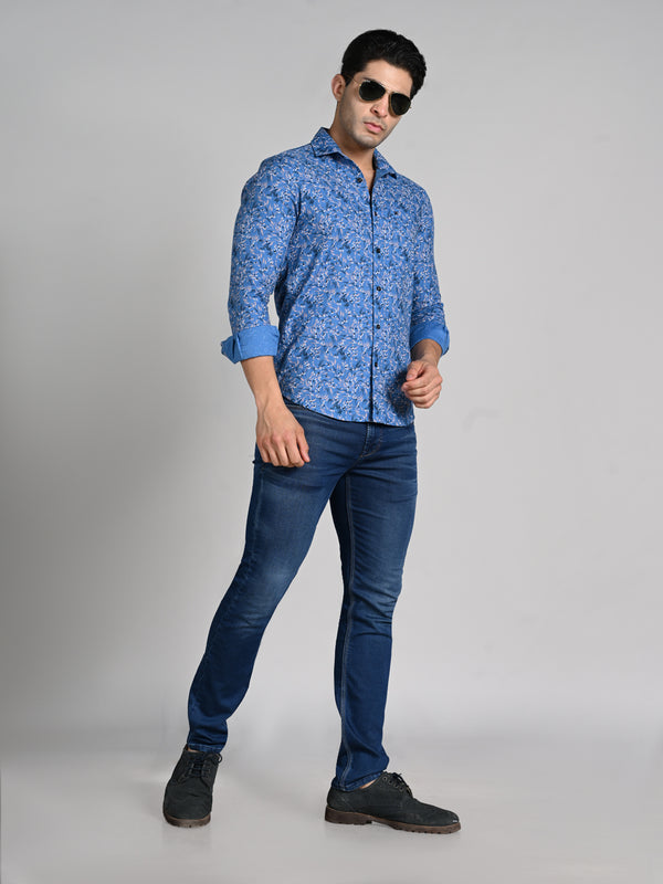 Killer Men Blue Printed Slim Fit Shirts