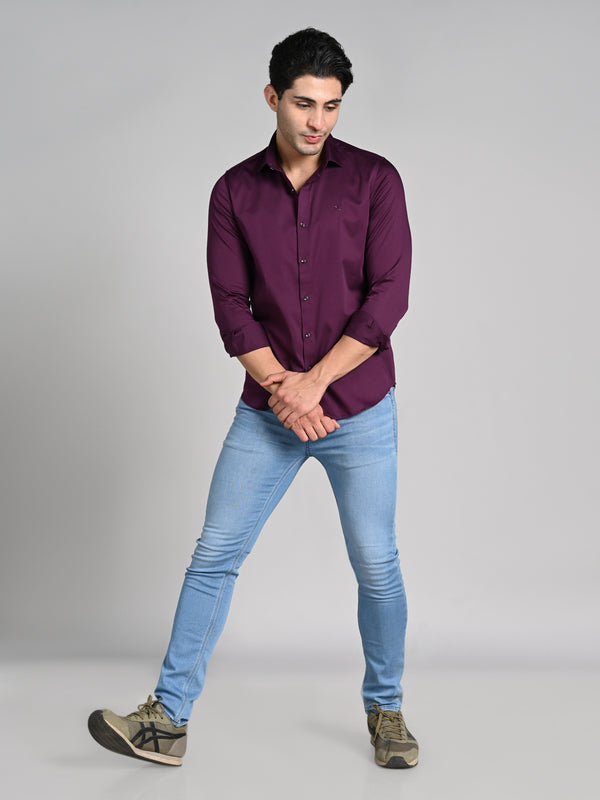 Killer Men Wine Solid Slim Fit Shirts