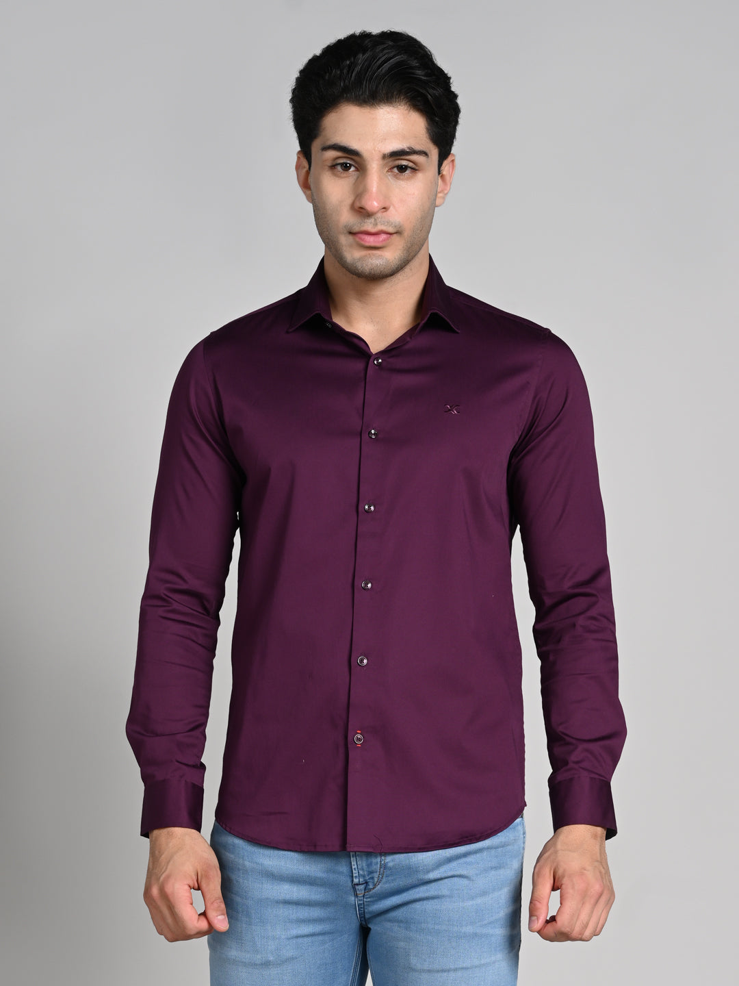 Killer Men Wine Solid Slim Fit Shirts