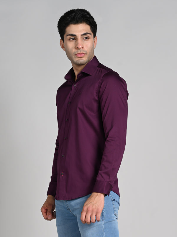 Killer Men Wine Solid Slim Fit Shirts