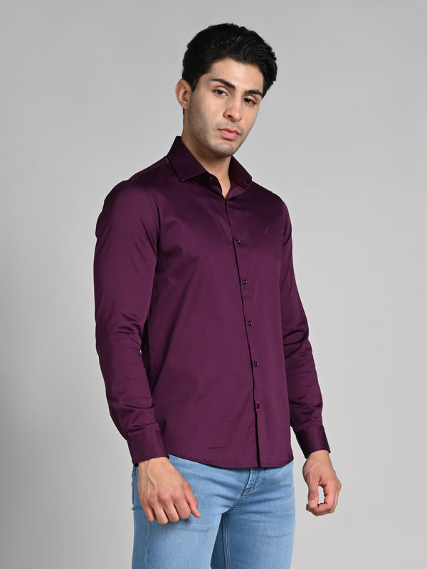 Killer Men Wine Solid Slim Fit Shirts