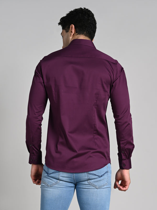 Killer Men Wine Solid Slim Fit Shirts