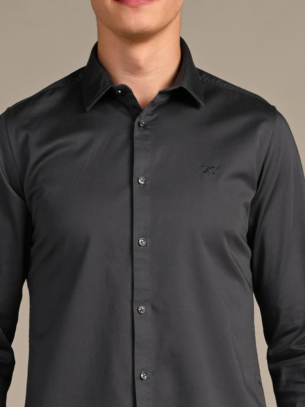 Killer Men Dark Grey Solid Slim Fit Shirts