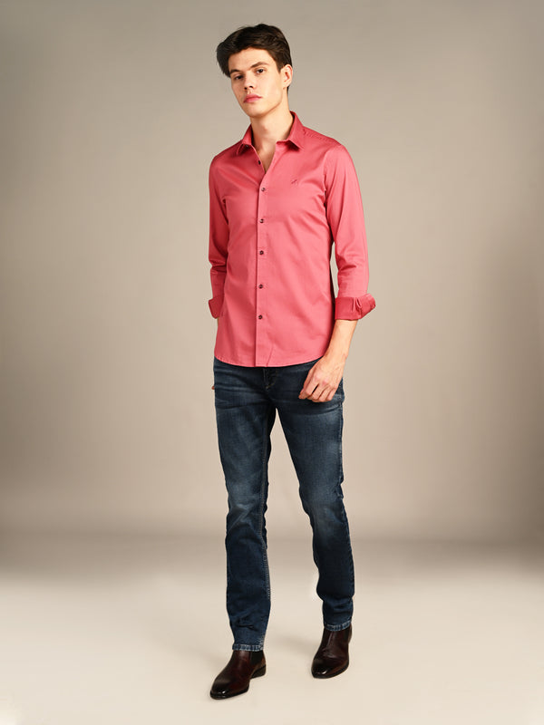 Killer Men Coral Solid Slim Fit Shirts