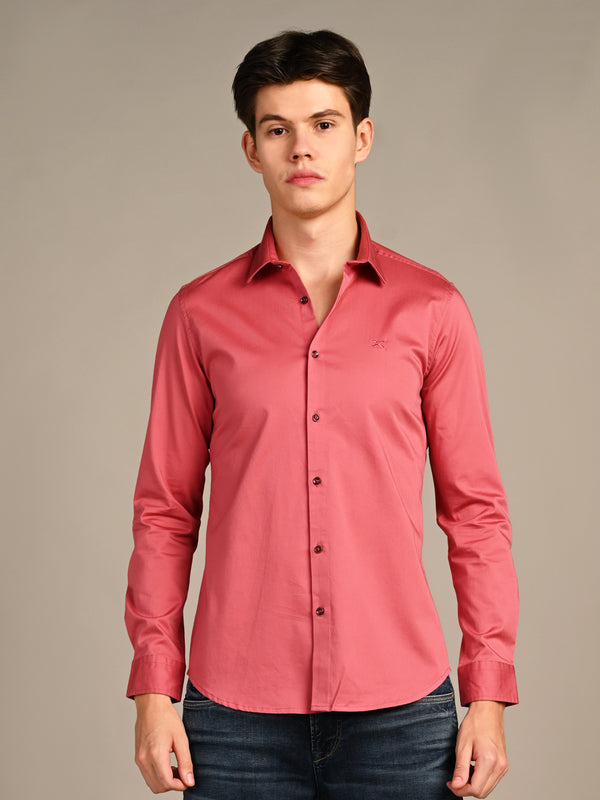 Killer Men Coral Solid Slim Fit Shirts