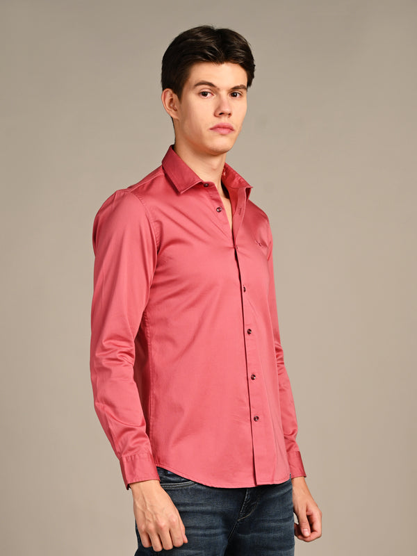 Killer Men Coral Solid Slim Fit Shirts