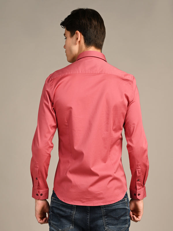 Killer Men Coral Solid Slim Fit Shirts