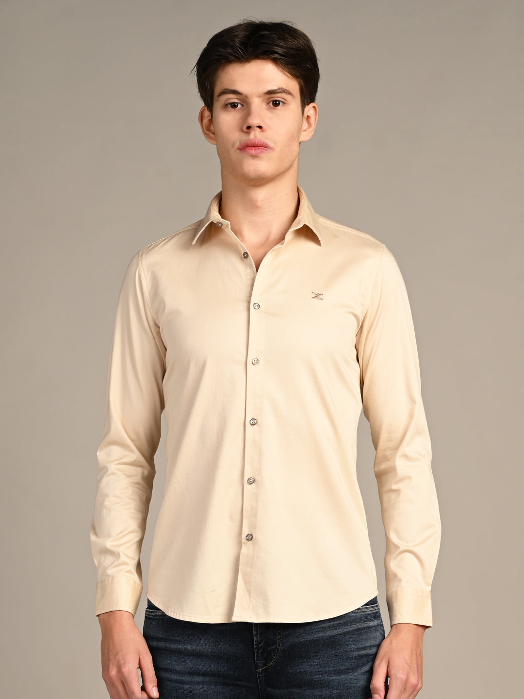 Killer Men Cream Solid Slim Fit Shirts