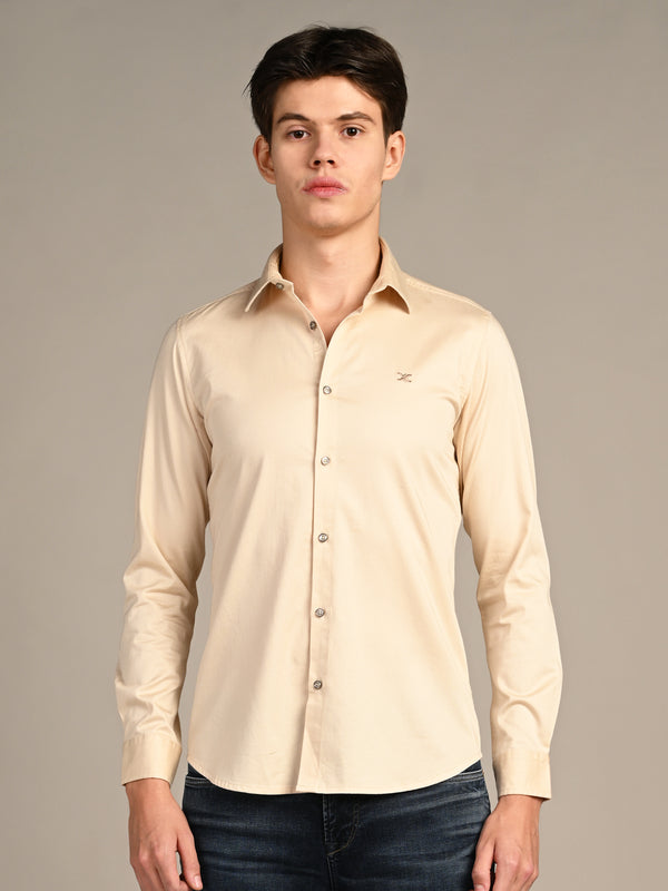 Killer Men Cream Solid Slim Fit Shirts