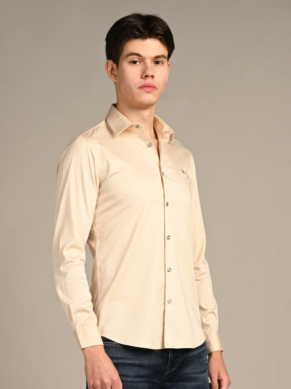 Killer Men Cream Solid Slim Fit Shirts