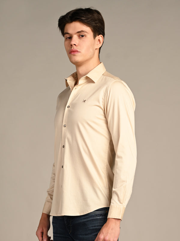 Killer Men Cream Solid Slim Fit Shirts