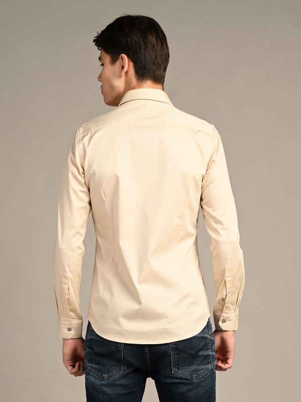 Killer Men Cream Solid Slim Fit Shirts