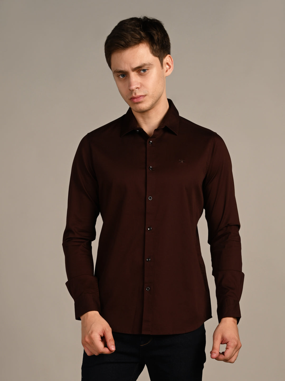 Killer Men Coffee Solid Slim Fit Shirts