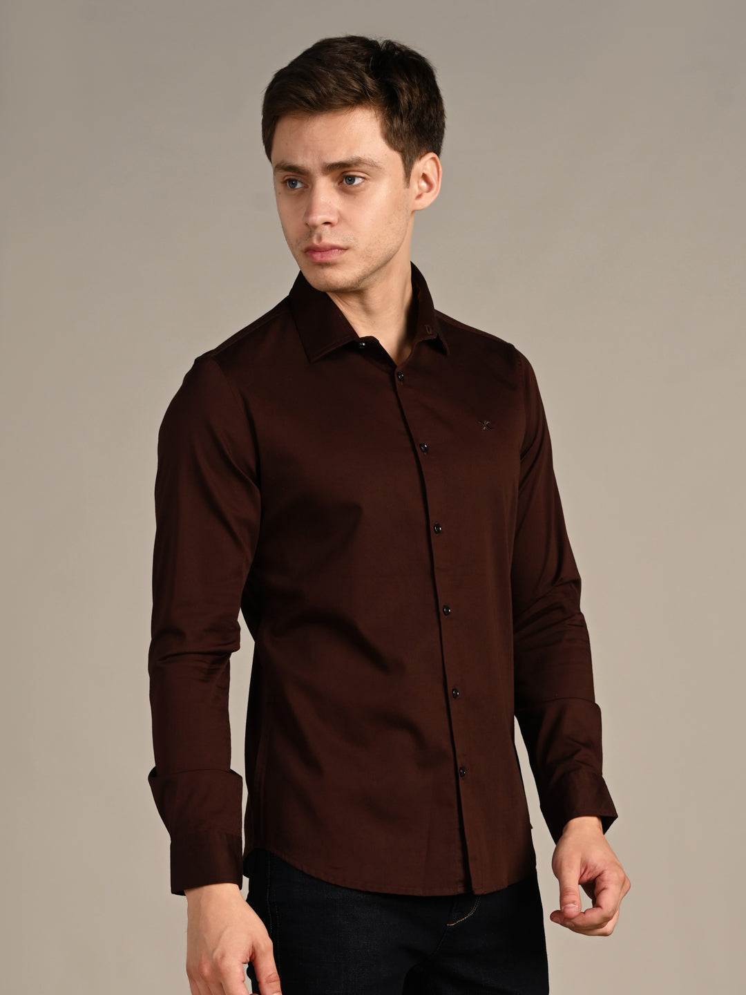 Killer Men Coffee Solid Slim Fit Shirts