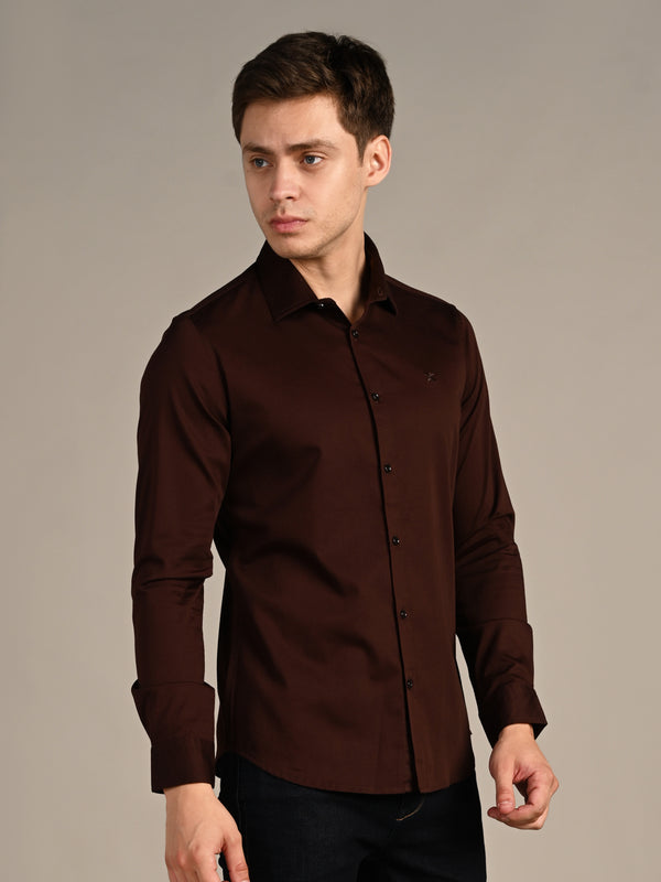 Killer Men Coffee Solid Slim Fit Shirts