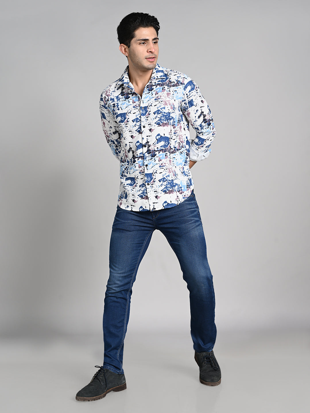 Killer Men Blue Printed Slim Fit Shirts