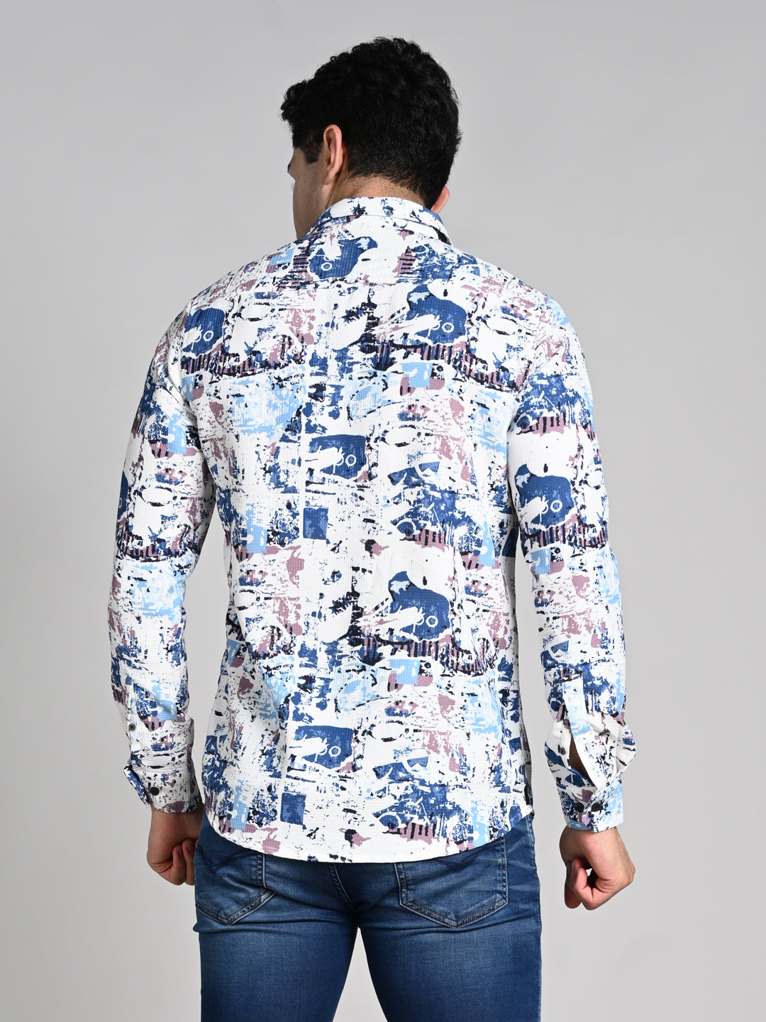 Killer Men Blue Printed Slim Fit Shirts