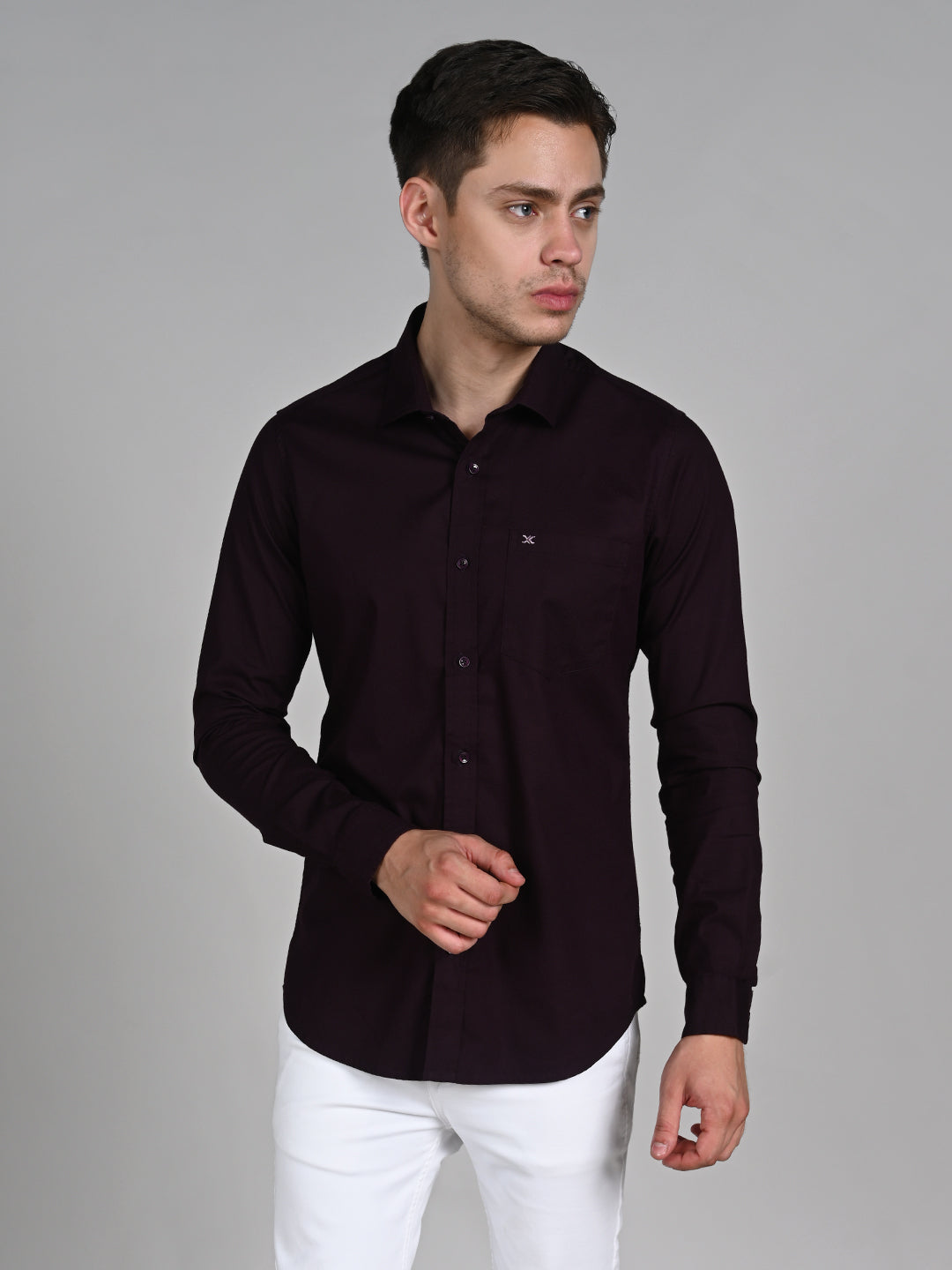 Killer Men Wine Solid Slim Fit Shirts