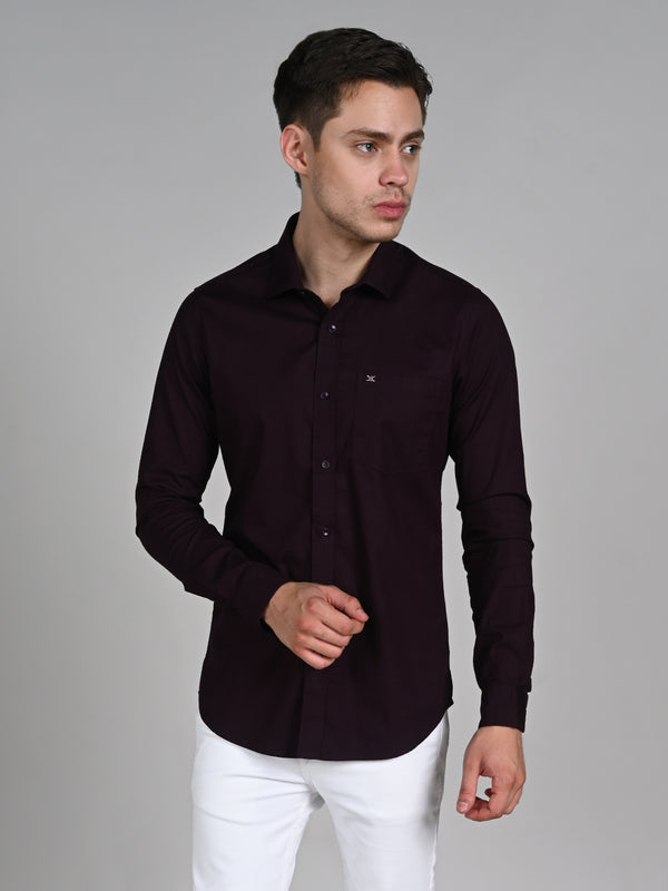Killer Men Wine Solid Slim Fit Shirts