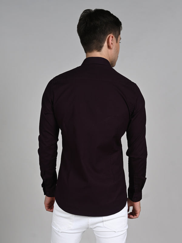 Killer Men Wine Solid Slim Fit Shirts