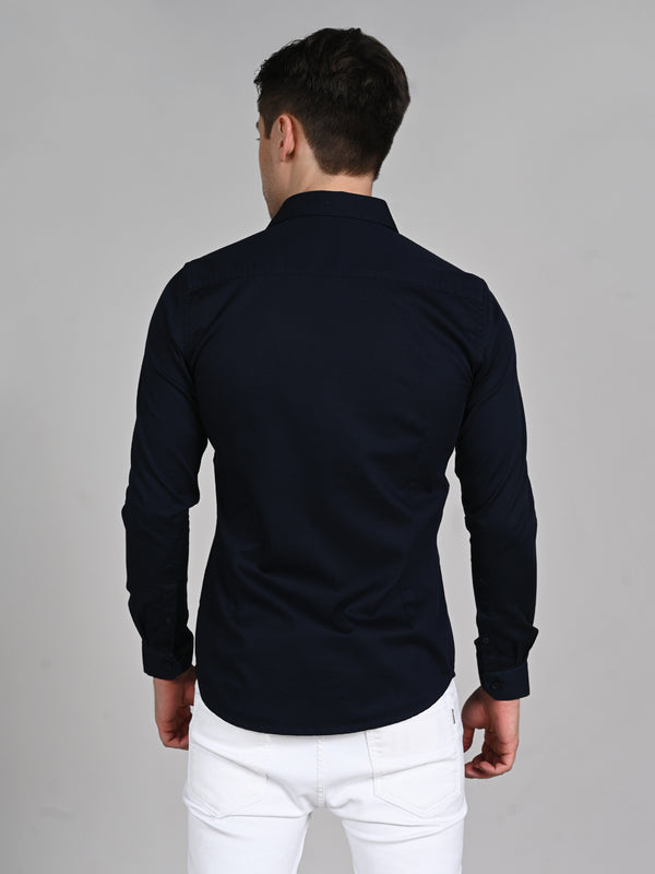 Killer Men Dark Blue Solid Slim Fit Shirts