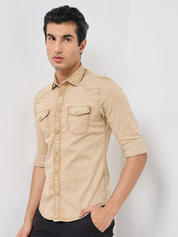 Killer Men Khaki Solid Slim Fit Shirts