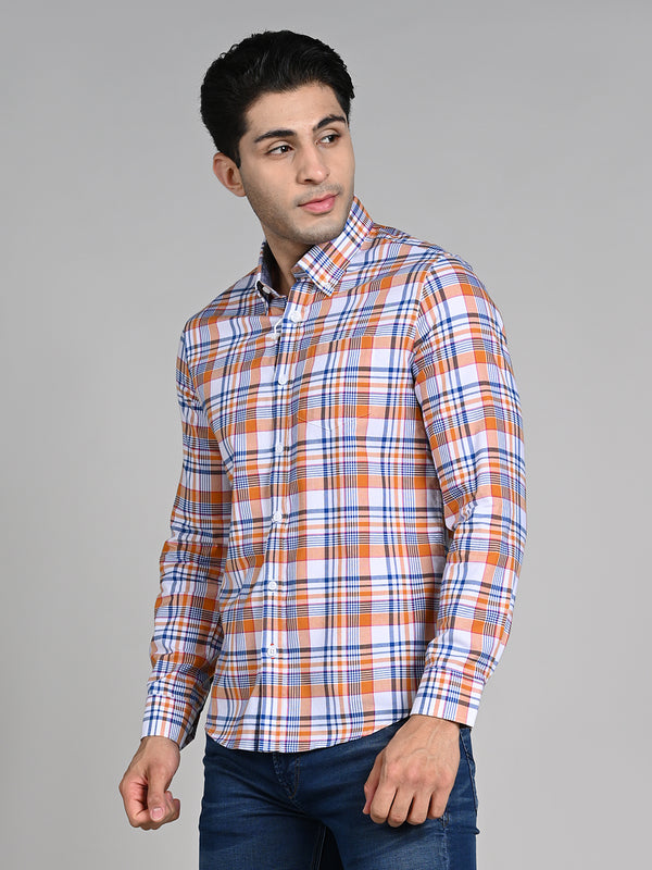 Killer Men Orange Checks Slim Fit Shirts