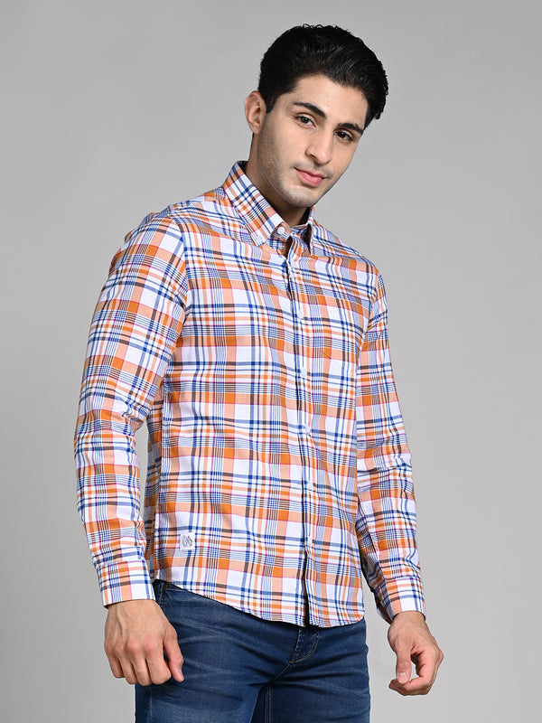 Killer Men Orange Checks Slim Fit Shirts