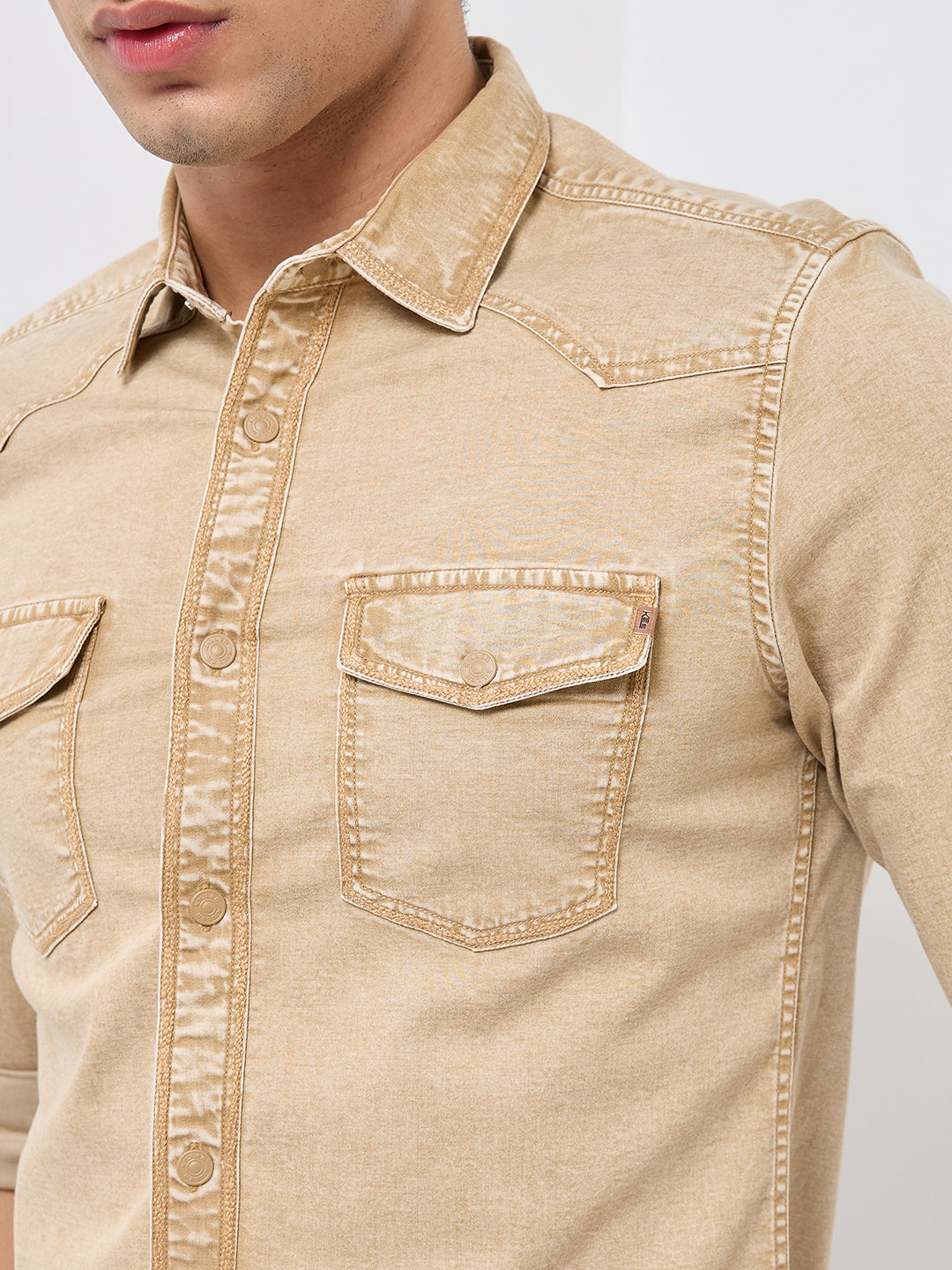 Killer Men Khaki Solid Slim Fit Shirts