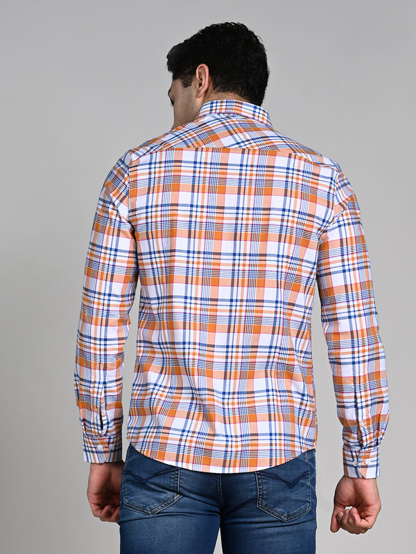 Killer Men Orange Checks Slim Fit Shirts