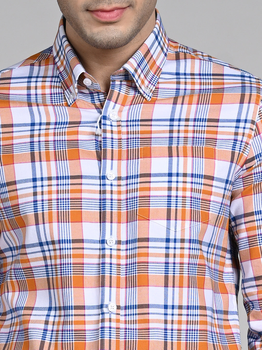 Killer Men Orange Checks Slim Fit Shirts