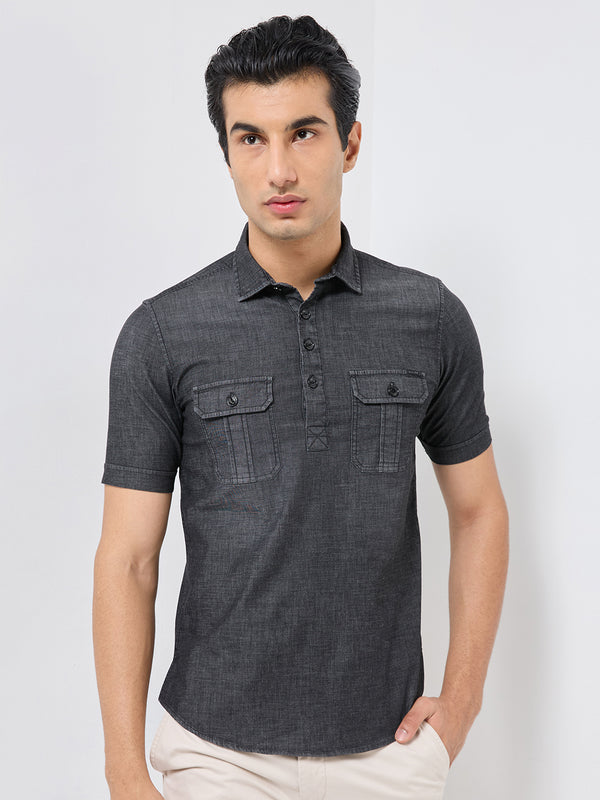 Killer Men Black Solid Slim Fit Shirts